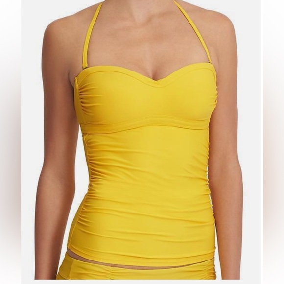 Athleta Yellow Shirred Halter Tankini Swim Top M - Picture 1 of 10